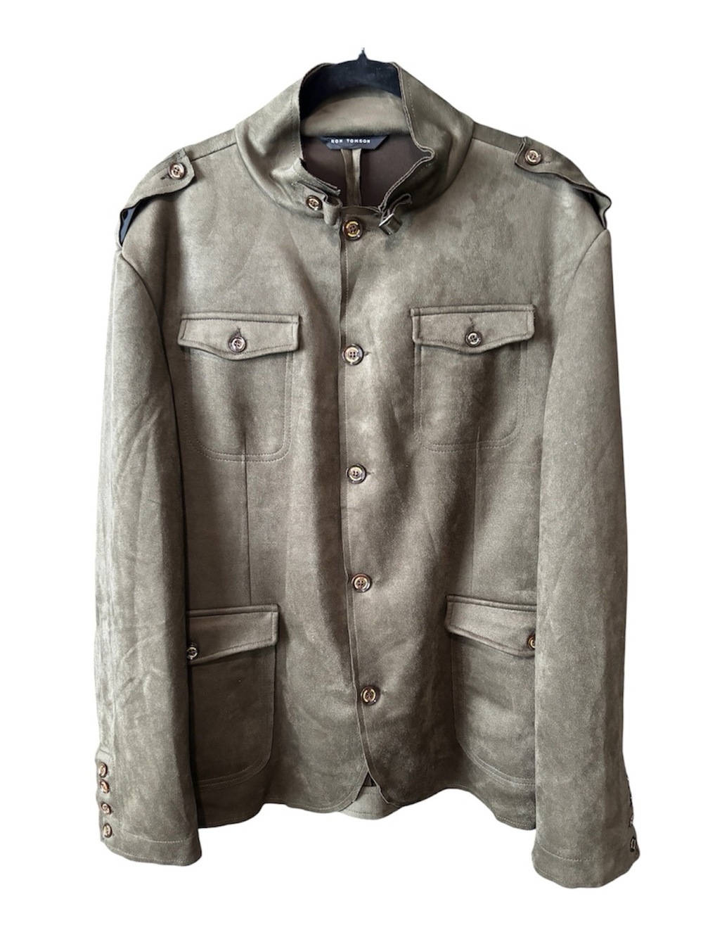 Ron Tomson Khaki Suede Military-Style Field Jacket
